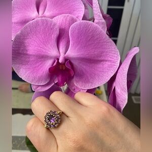 Elegant solid 10k Gold and Purple amethyst cocktail Ring